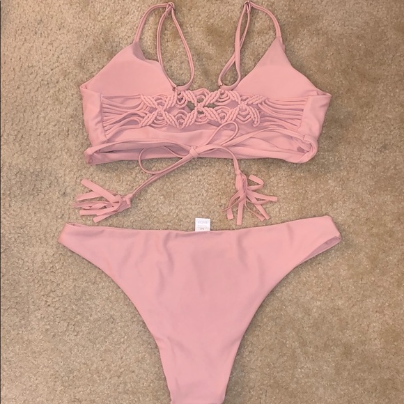 NWOT Baby Pink Crochet Detailing Wrap Bikini - Picture 2 of 2